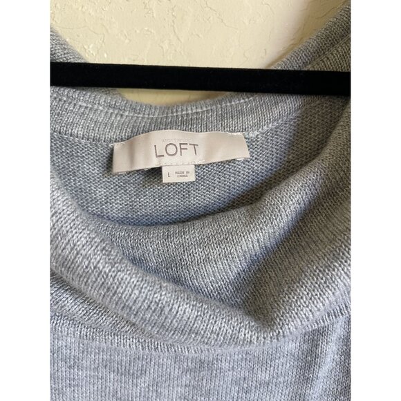 LOFT Size 12 Gray Cowl Neck Pullover Sweater Tunic Length Acrylic Blend - Picture 3 of 6